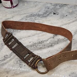 Brown Leather Belt with Brass Accents